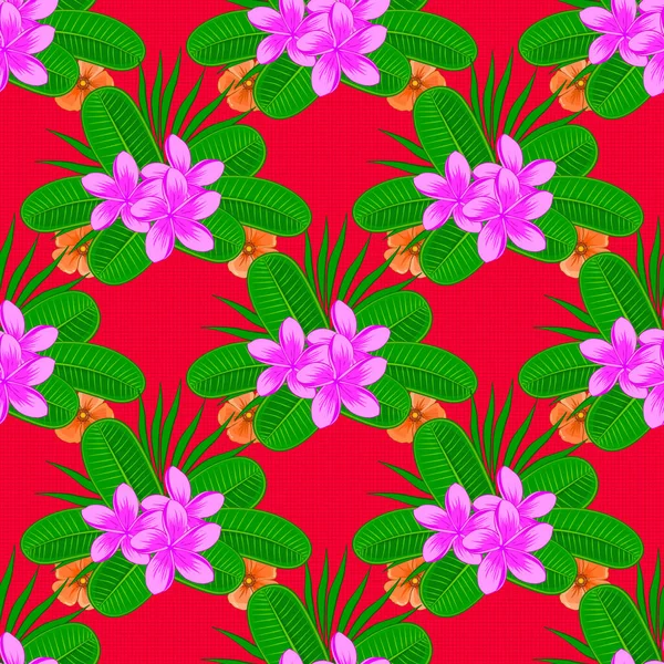 Векторный Бесшовный Узор Красном Фоне Цветы Акварели Яркая Живопись Вдохновленная — стоковый вектор