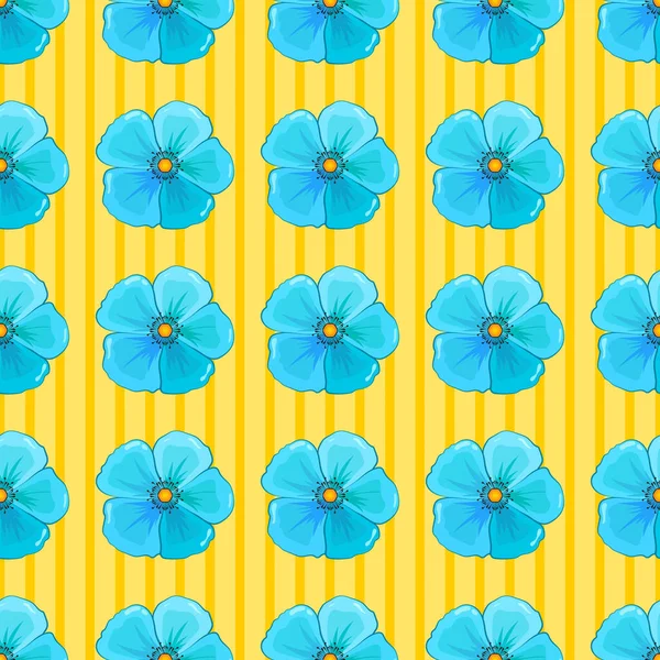 Nahtloses Vektormuster Blauer Blumen Auf Gelbem Hintergrund — Stockvektor