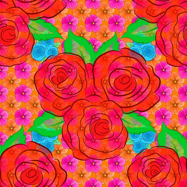 Stilvolle Tapete Mit Rosenblüten Und Grünen Blättern Abstrakter Vektorhintergrund Florales — Stockvektor