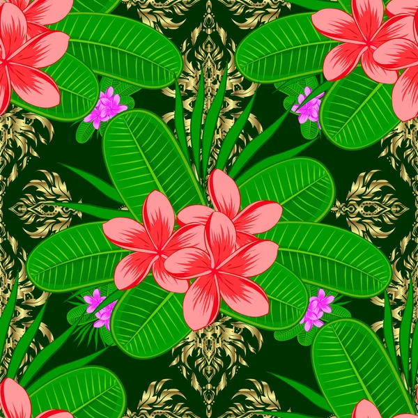 Modelo Sin Costuras Flores Plumeria Abstracta Colores Rosa Verde Azul — Archivo Imágenes Vectoriales