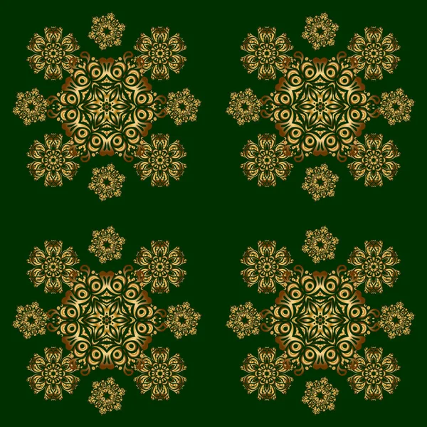 Grön Och Guld Vintage Prydnad Sömlöst Mönster — Stock vektor