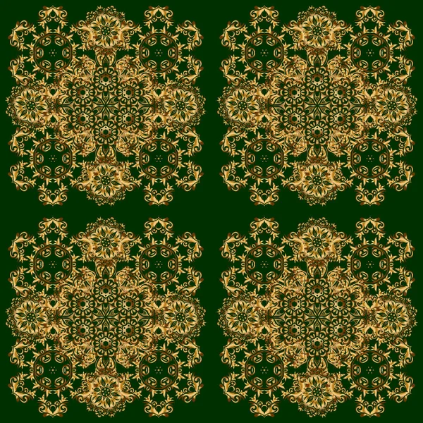 Groen Goud Vintage Ornament Naadloos Patroon — Stockvector