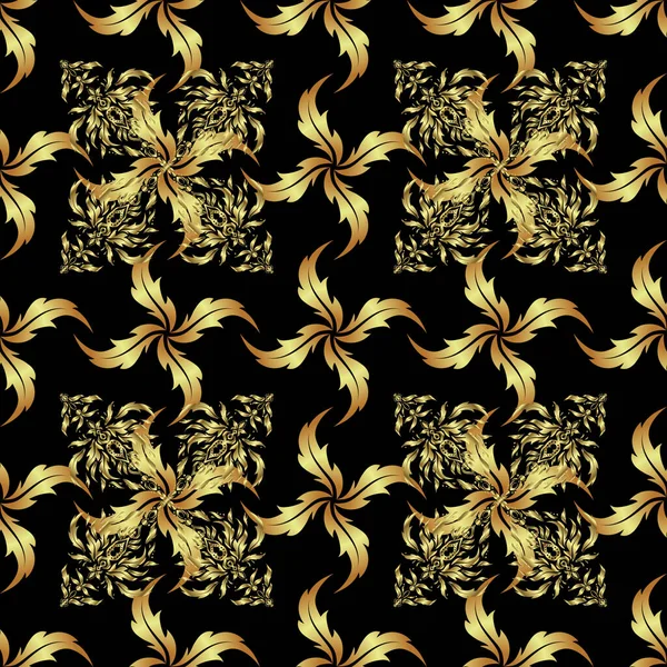 Schwarz Goldener Textildruck Islamisches Vektordesign Nahtlose Muster Orientalische Ornamente Florale — Stockvektor