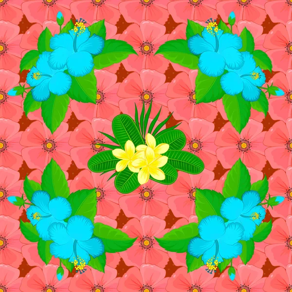 Абстрактний Милий Квітковий Принт Рожевого Зеленого Синього Кольорів Векторні Ілюстрації — стоковий вектор
