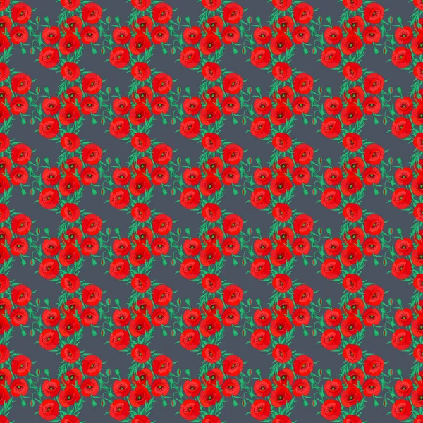 Безшовний Квітковий Візерунок Стилізованими Маковими Квітами Сірому Фоні Векторні Ілюстрації — стоковий вектор