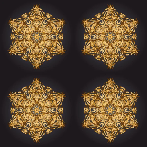 Vector Illustratie Zwarte Achtergrond Gouden Mandala — Stockvector