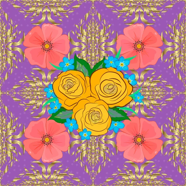 Illustration Vectorielle Motif Floral Ethnique Sans Couture Sur Fond Violet — Image vectorielle