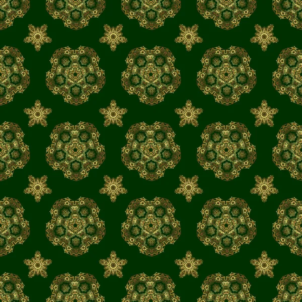 Adorno Vintage Verde Dorado Patrón Sin Costura — Archivo Imágenes Vectoriales