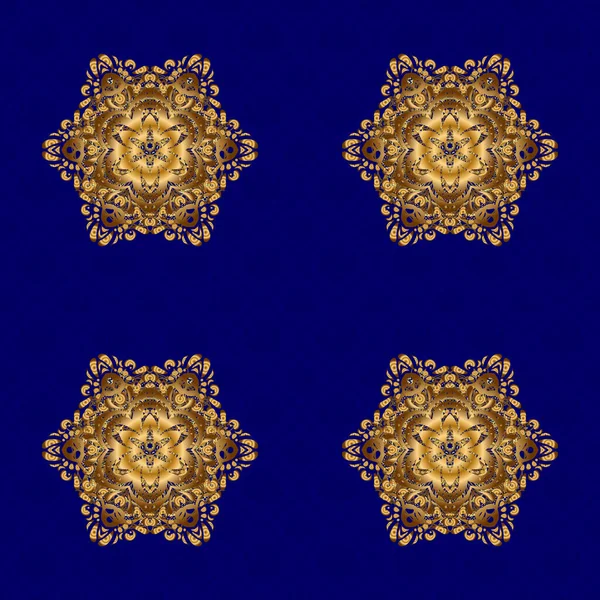 Wektor Ręcznie Rysowana Mandala Złoty Abstrakcyjny Wzór Niebieskim Tle — Wektor stockowy