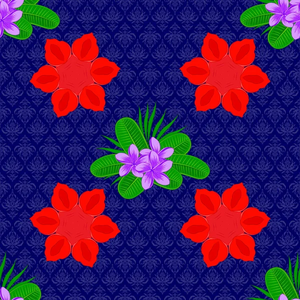 Tradycyjny Indyjski Kwiatowy Bezszwowy Wzór Kwiatami Śliwki Niebieskim Tle Ilustracja — Wektor stockowy