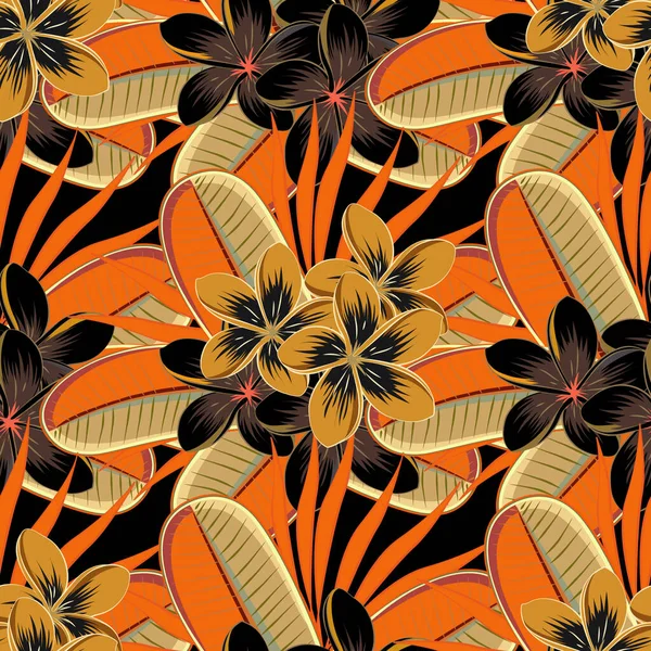 Motif Sans Couture Avec Jolies Fleurs Plumeria Aux Couleurs Orange — Image vectorielle