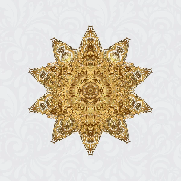Arabeske Rundes Ornament Mit Verflochtenen Zweigen Blumen Und Locken Goldenes — Stockvektor