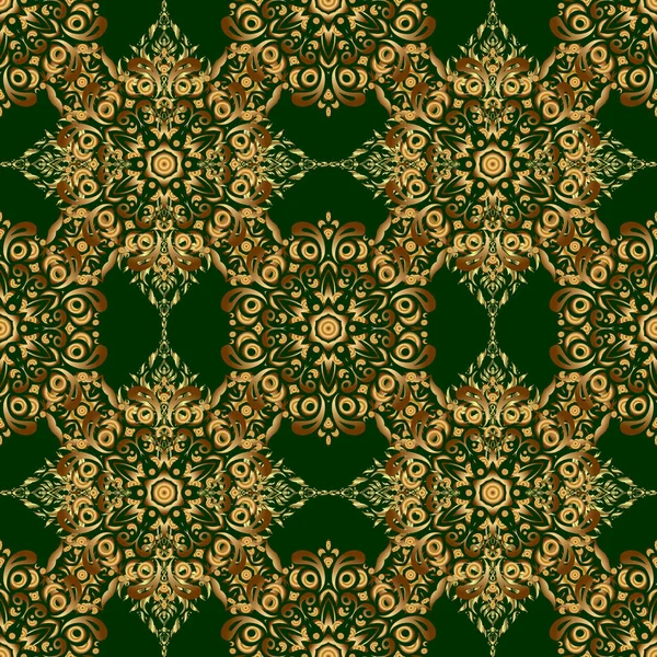 装飾ベクトル黄金と緑の要素 ファブリックまたは繊維のためのヴィンテージシームレスパターン — ストックベクタ