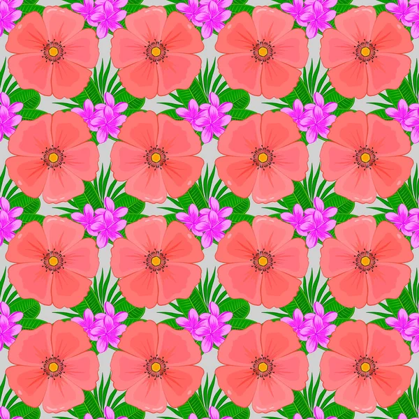 Patrón Fondo Sin Costuras Con Flores Hojas Cosmos Decorativos Sobre — Vector de stock