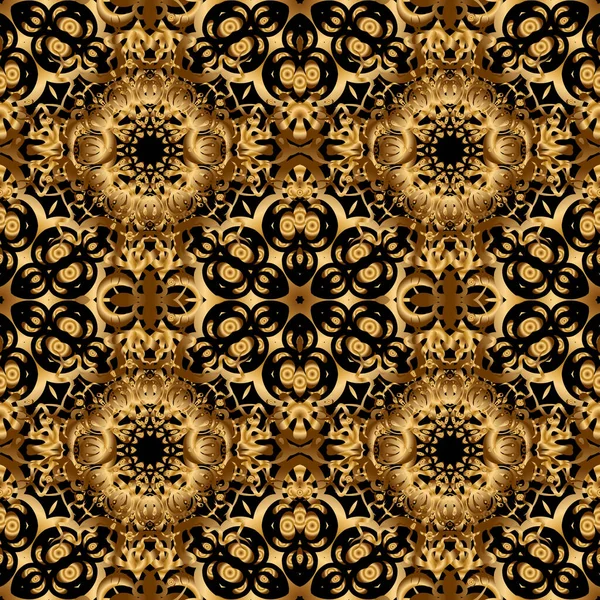 Kusursuz Desenli Oryantal Süs Siyah Altın Renkli Tekstil Baskısı Slami — Stok Vektör
