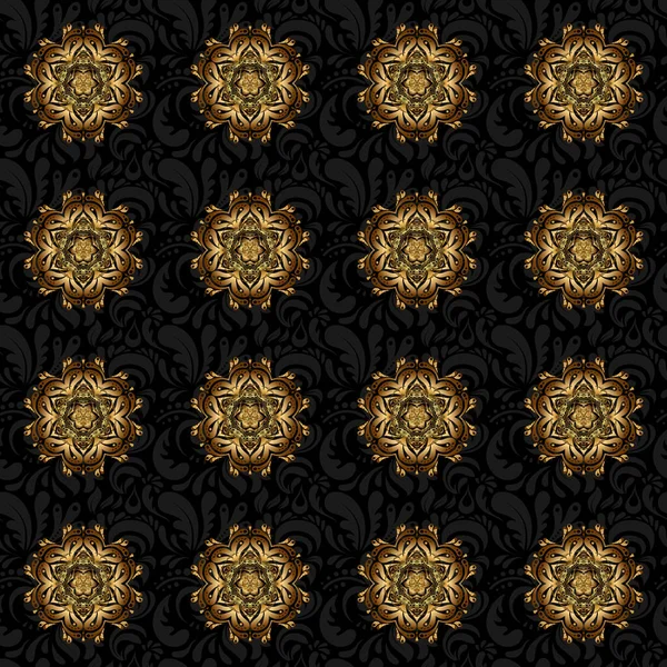 Siyah Arka Planda Altın Mandalalar Vintage Vektör Dekoratif Elementler Doğuya — Stok Vektör