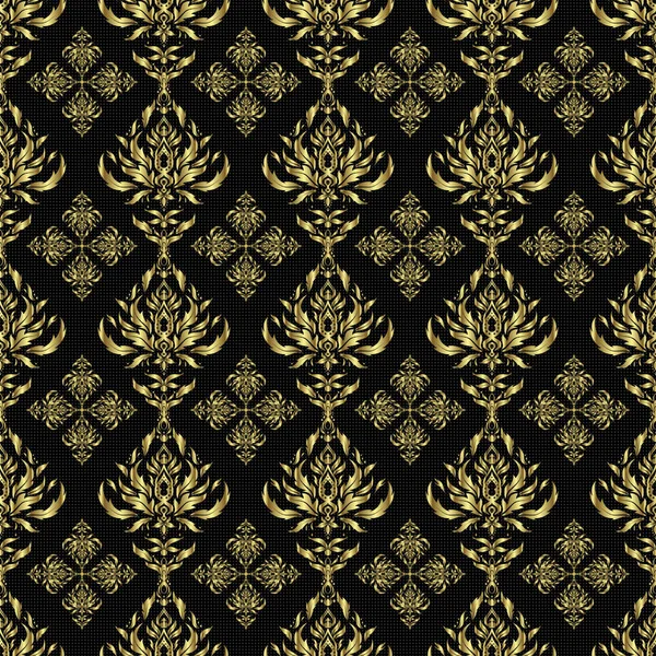 Seamless Pattern Oriental Ornament Black Golden Vintage Textile Print Islamic — Stock Vector