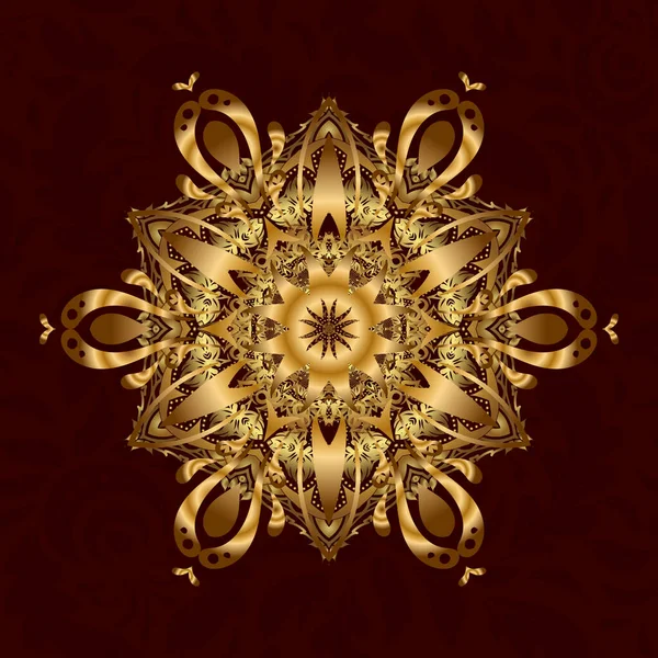 Kahverengi arka planda altın mandala. Zengin etnik çizgili dikişsiz geometrik tasarım. Mandala tarzı. Vektör illüstrasyonu.