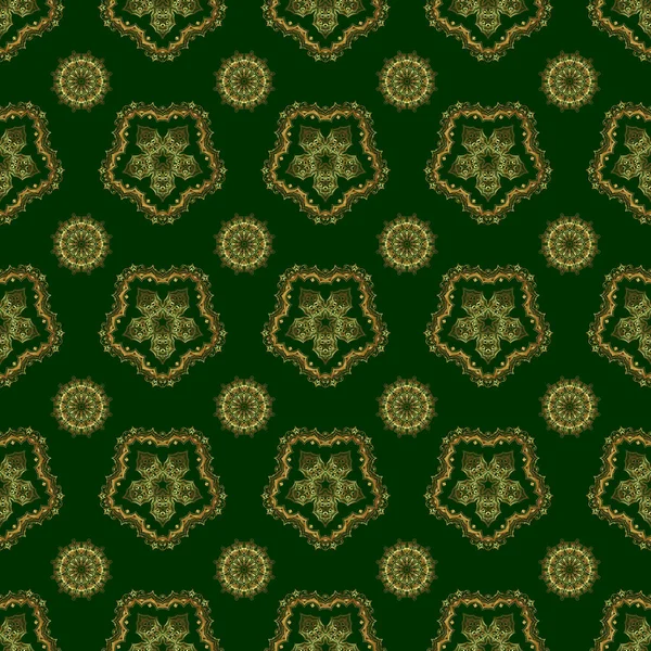 绿色和金色的老式装饰品 无缝图案 — 图库矢量图片