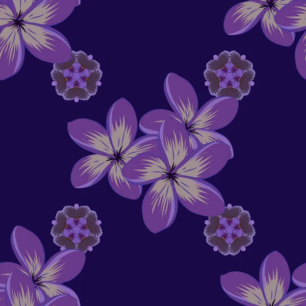 Padrão Floral Sem Costura Com Flores Plumeria Estilizadas Violeta Roxo —  Vetores de Stock