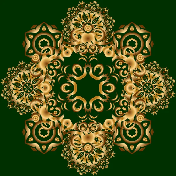 抽象ベクトル黄金のテクスチャ 低ポリゴールドパターンイラスト 緑の背景に金色のヴィンテージシームレスパターン — ストックベクタ