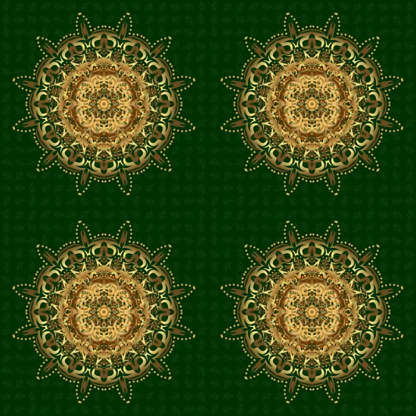 Ornament Verde Auriu Epocă Model Fără Sudură — Vector de stoc