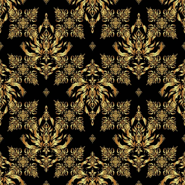 東洋風の金色のグリッド 黒を背景に東ゴールド イスラムカードの背景 設計のためのベクトルシームレスな要素 — ストックベクタ