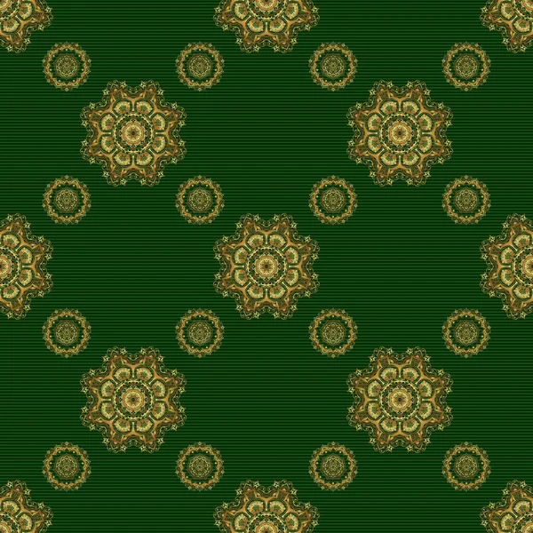 Glittering Background Illustration Green Backdrop Vector Seamless Golden Christmas Ornament — Stock Vector