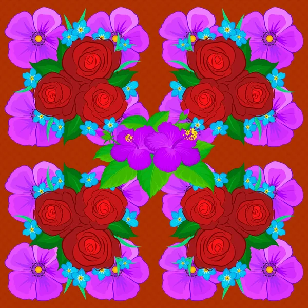 Modelo Floral Sin Costuras Colores Violeta Naranja Rojo Rosas Moteadas — Archivo Imágenes Vectoriales