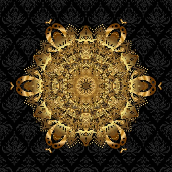 Vintage Decorative Element Black Background Invitation Gloden Mandala Vector Pattern — Stock Vector