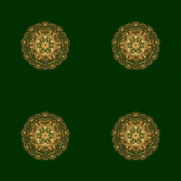 Vektor Handritade Mandala Gyllene Abstrakt Mönster Grön Bakgrund — Stock vektor