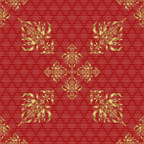 Goldene Farbe Nahtlose Illustration Auf Rotem Hintergrund Vektorgeometrisches Nahtloses Muster — Stockvektor