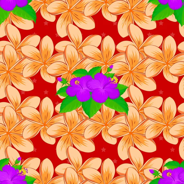 Modelo Floral Sin Costuras Con Flores Plumeria Estilizadas Fondo Rojo — Vector de stock