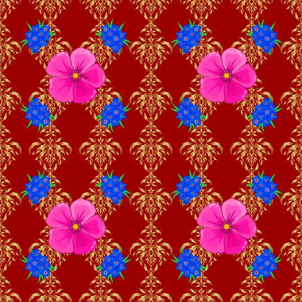 Élégance Abstraite Motifs Floraux Sur Fond Rouge Cosmo Décoratif Fleurs — Image vectorielle