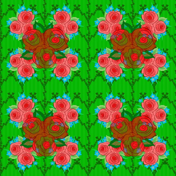 Απρόσκοπτη Ζωγραφισμένα Στο Χέρι Διάνυσμα Τριαντάφυλλο Μοτίβο Λουλούδι Ένα Πράσινο — Διανυσματικό Αρχείο