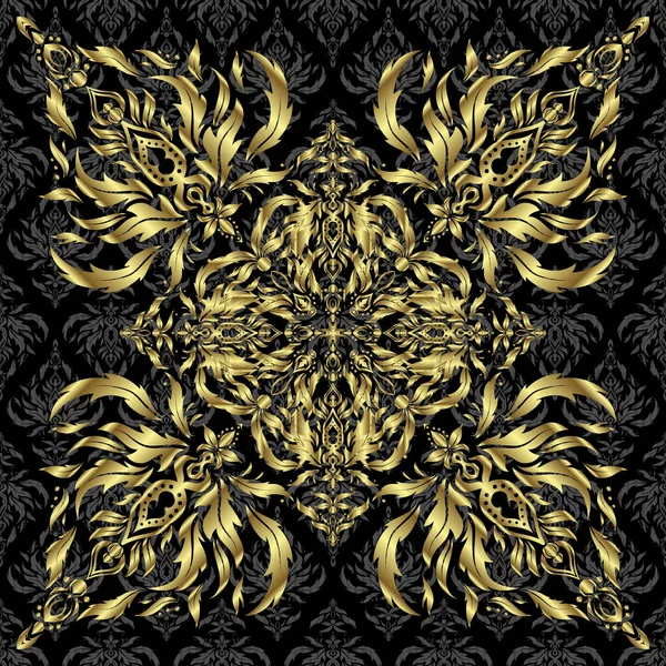Texture of gold foil. Abstract gold geometric modern design on a black background. Gold circles seamless pattern. Vector shiny backdrop. Art deco style.