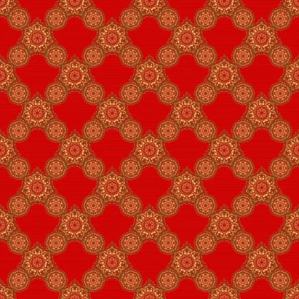 ベクトルイラスト 赤を基調としたバロック様式の装飾のシームレスなパターン 金と赤の伝統的な古典的なパターン — ストックベクタ