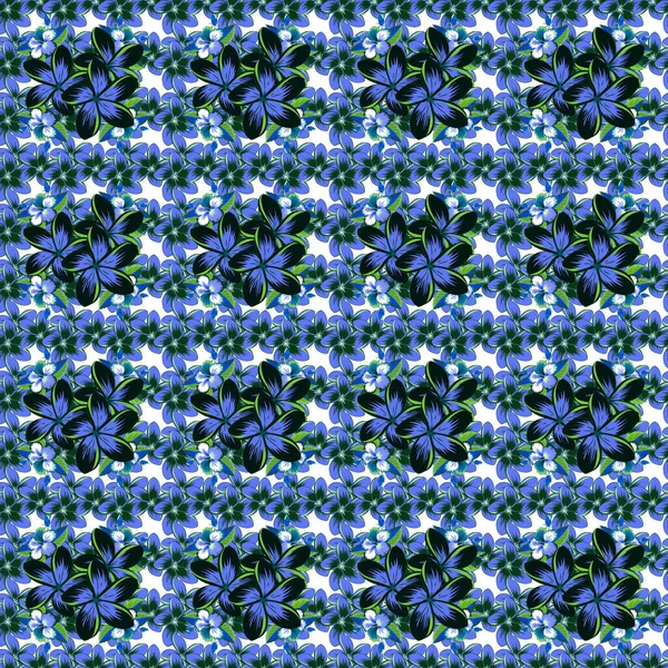 Handgezeichnetes Nahtloses Muster Viele Blumen Grünen Und Blauen Farben Vektorpaisley — Stockvektor