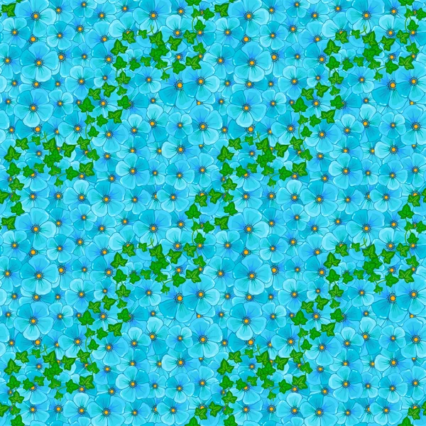 Sömlös Vektor Mönster Blå Blommor Och Murgröna — Stock vektor