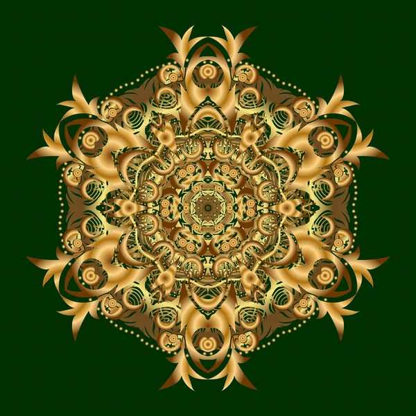 Векторный Шаблон Увы Золотая Мандала Зеленом Поле Круглый Лес Переплетенными — стоковый вектор