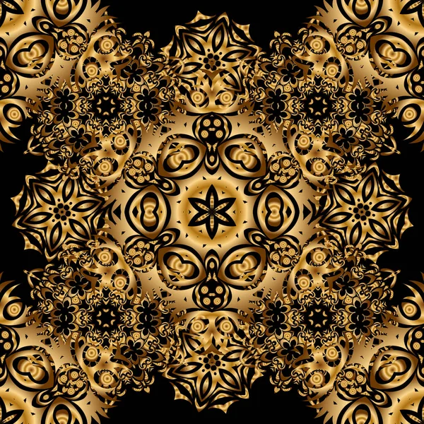 Векторный Бесшовный Узор Золотыми Вставками Орнаментальное Кружево Золотая Икра Обоев — стоковый вектор