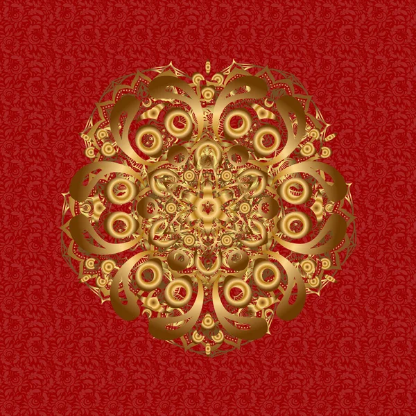 Tarjeta Oro Roja Ornament Con Mandala Caleidoscopio Medallón Yoga Tribal — Vector de stock