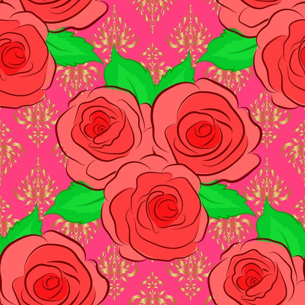 Ilustração Raster Padrão Sem Costura Com Flores Rosa Bonito Folhas —  Vetores de Stock