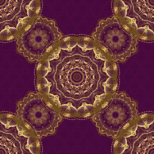 東洋のベクトル古典的なパターン 紫色の背景に金色の繰り返し要素を持つ抽象的なシームレスなパターン ヴィンテージパープルとゴールデンパターン — ストックベクタ