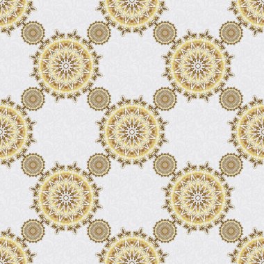 Yatak çarşafları, ceket, paket tasarımı, kumaş ve moda kavramları için doğu tekstil baskısı. Gri arka planda soyut çiçekler ve yıldızlarla mükemmel bir şablon oluşturun.