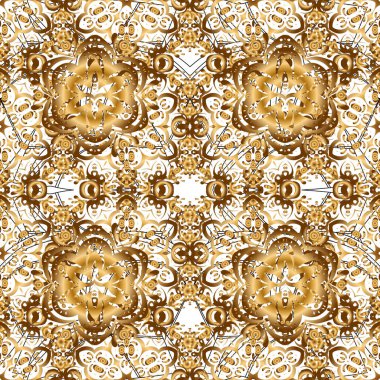 Arkaplanda altın bir şebeke. Altın elementlere sahip kusursuz vektör deseni.