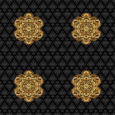 Tasarım elemanı. Siyah arka planda altın desenli bir resim. Doğrusal trend tarzı. Olağandışı soyut lüks dekor kavramı. Logo, simge, sembol, amblem, monogram çerçeve oluşturma şablonu.