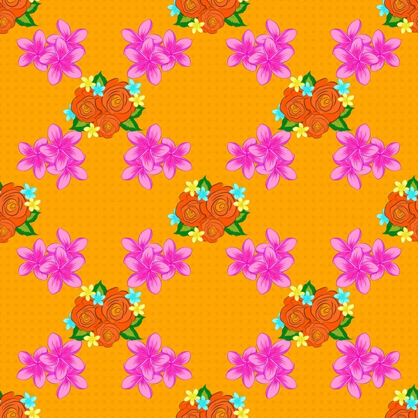 黄色の背景に花や葉を様式化したベクトルシームレスな背景パターン — ストックベクタ
