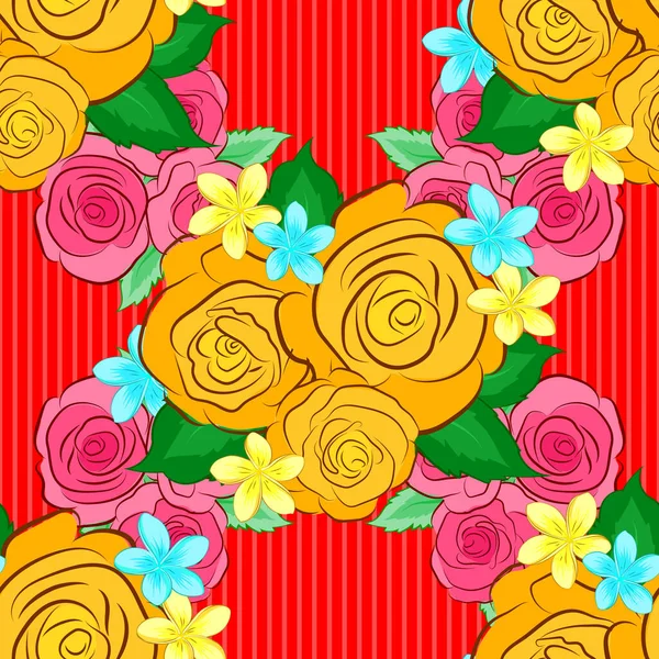 일러스트 배경에 장미와 전통적 인도의 꽃무늬 — 스톡 벡터
