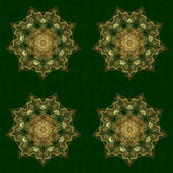 Glitter Golden Star Abstract Mandala Sobre Fondo Verde Ilustración Vectores — Vector de stock